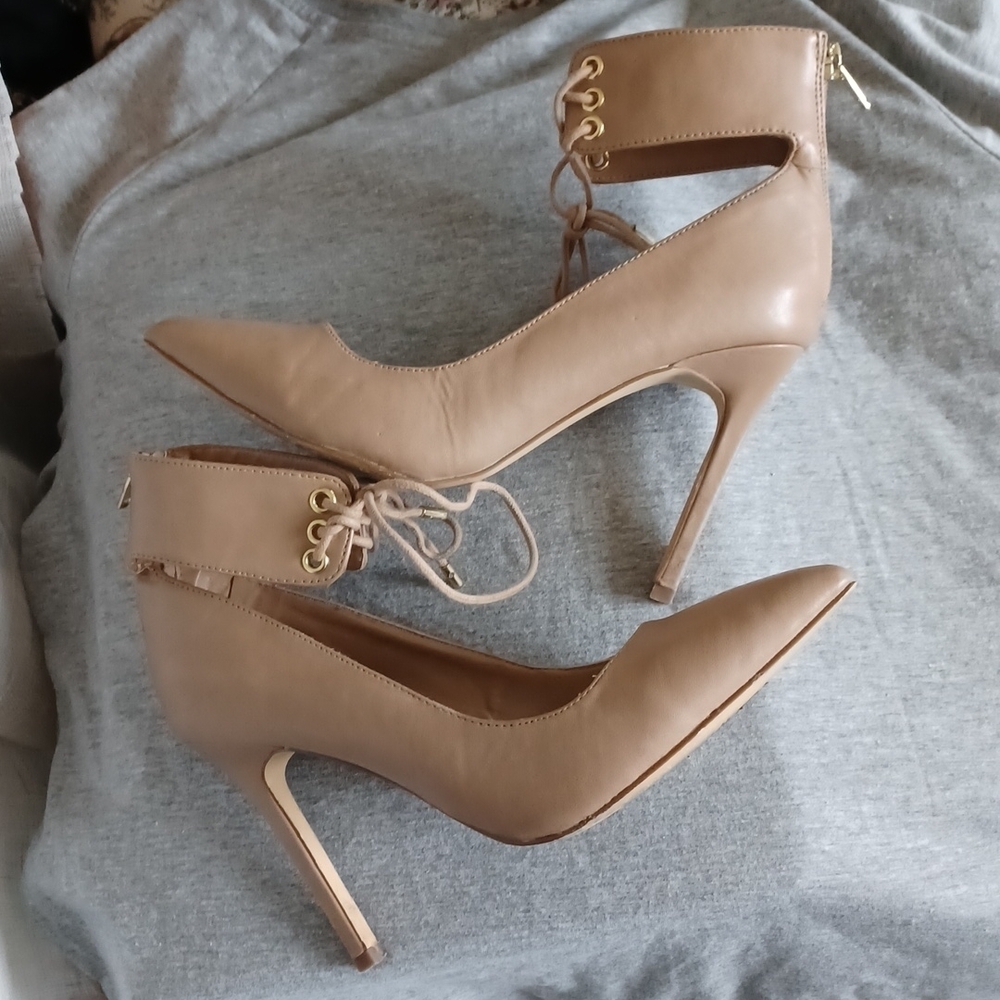 Mix No 6 Stilettos, Tan, ankle strap